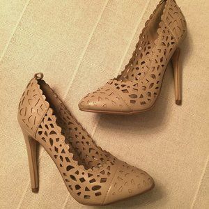 Nude lace pumps